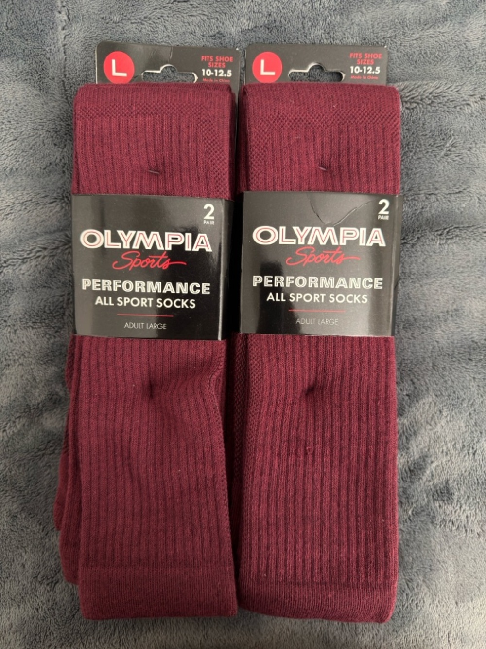 Olympia Sports Men's Crew Performance Socks - Burgundy (2 Pair)